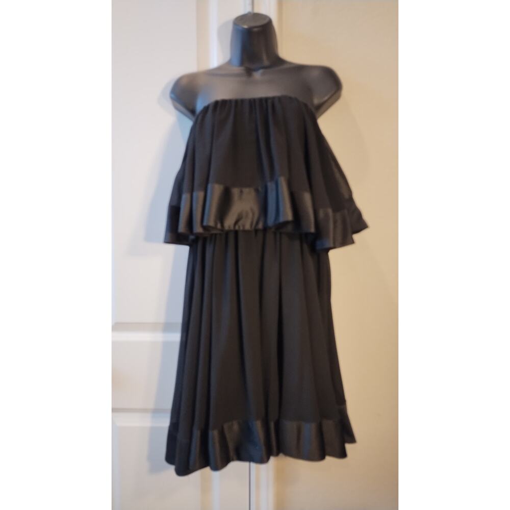 Anything Bling Women strapless black Ruffle mini Dress Sz L